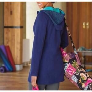 Athleta Swara Blue Purple Hooded Fleece Floral Stitch Jacket Sz Medium Full Zip